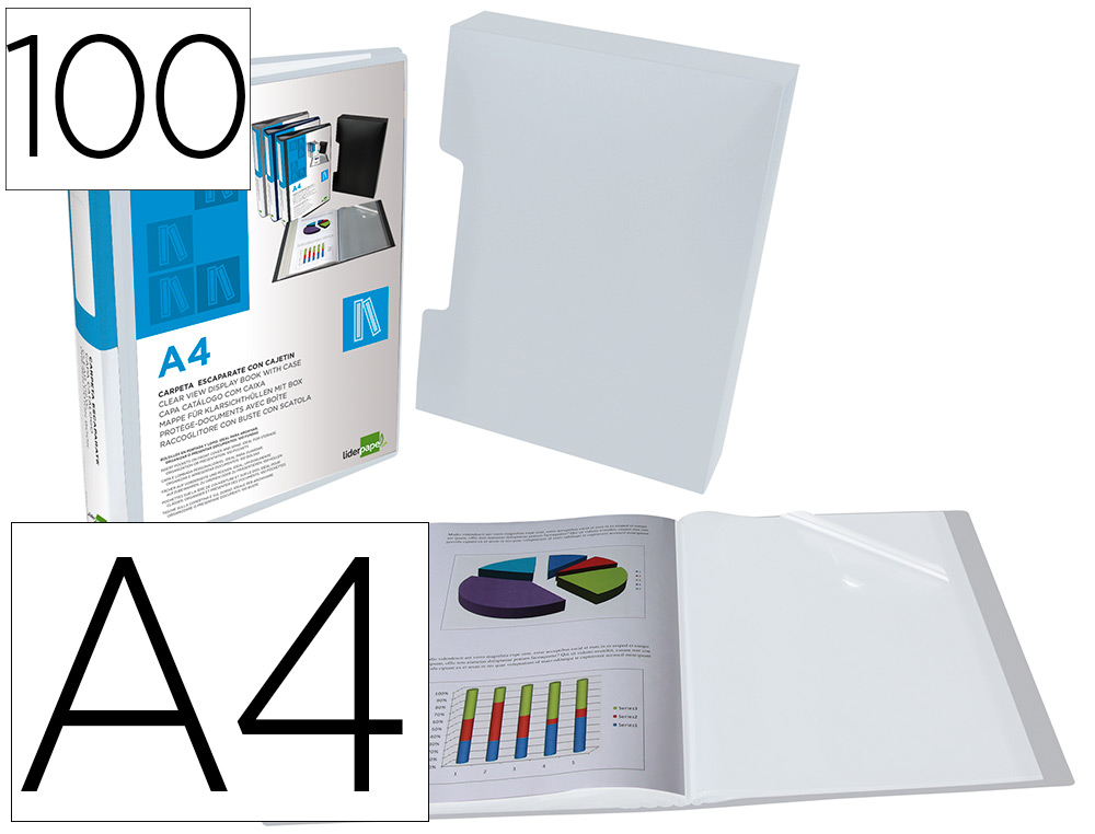 Carpeta con 100 fundas personalizable Liderpapel A4 polipropileno transparente